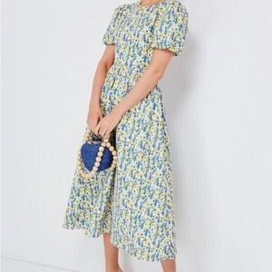 Hyacinth House by Tuckernuck Blue and Green Smocked Puff Sleeve Midi Dress